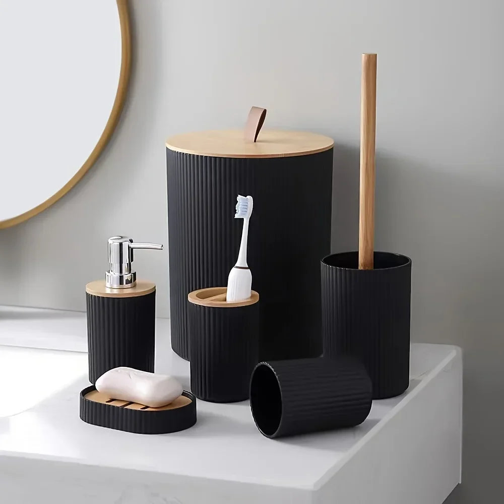 Conjunto de Acessórios em Bambu e Aço Inoxidável