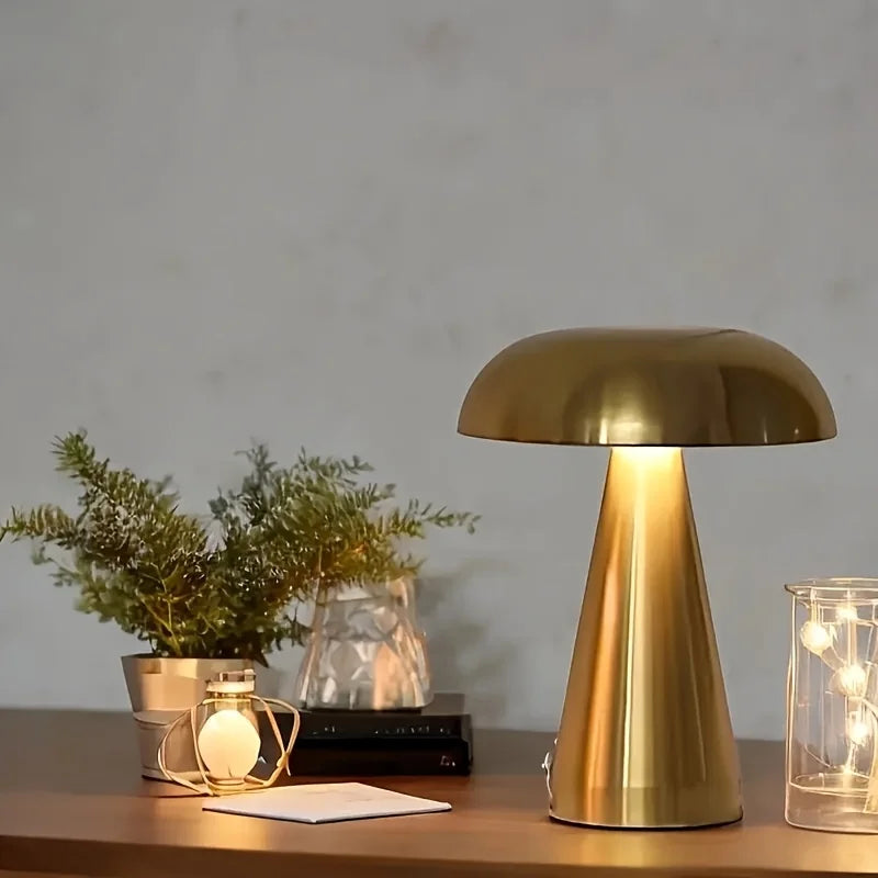 Candeeiro de Mesa LED Cogumelo – Recarregável, 3 Cores de Luz, Regulável por Toque