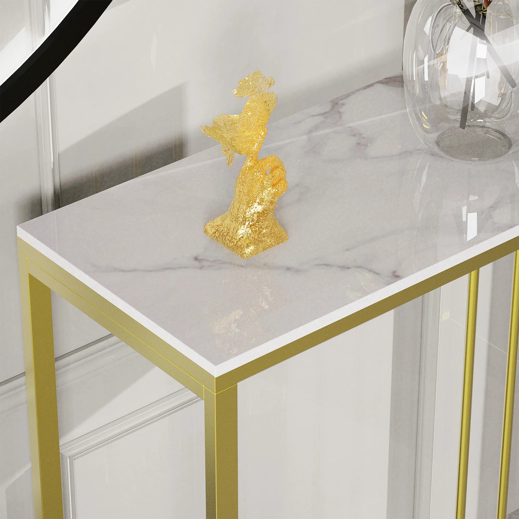 Mesa Moderna em Mármore com Estrutura Dourada - MONI