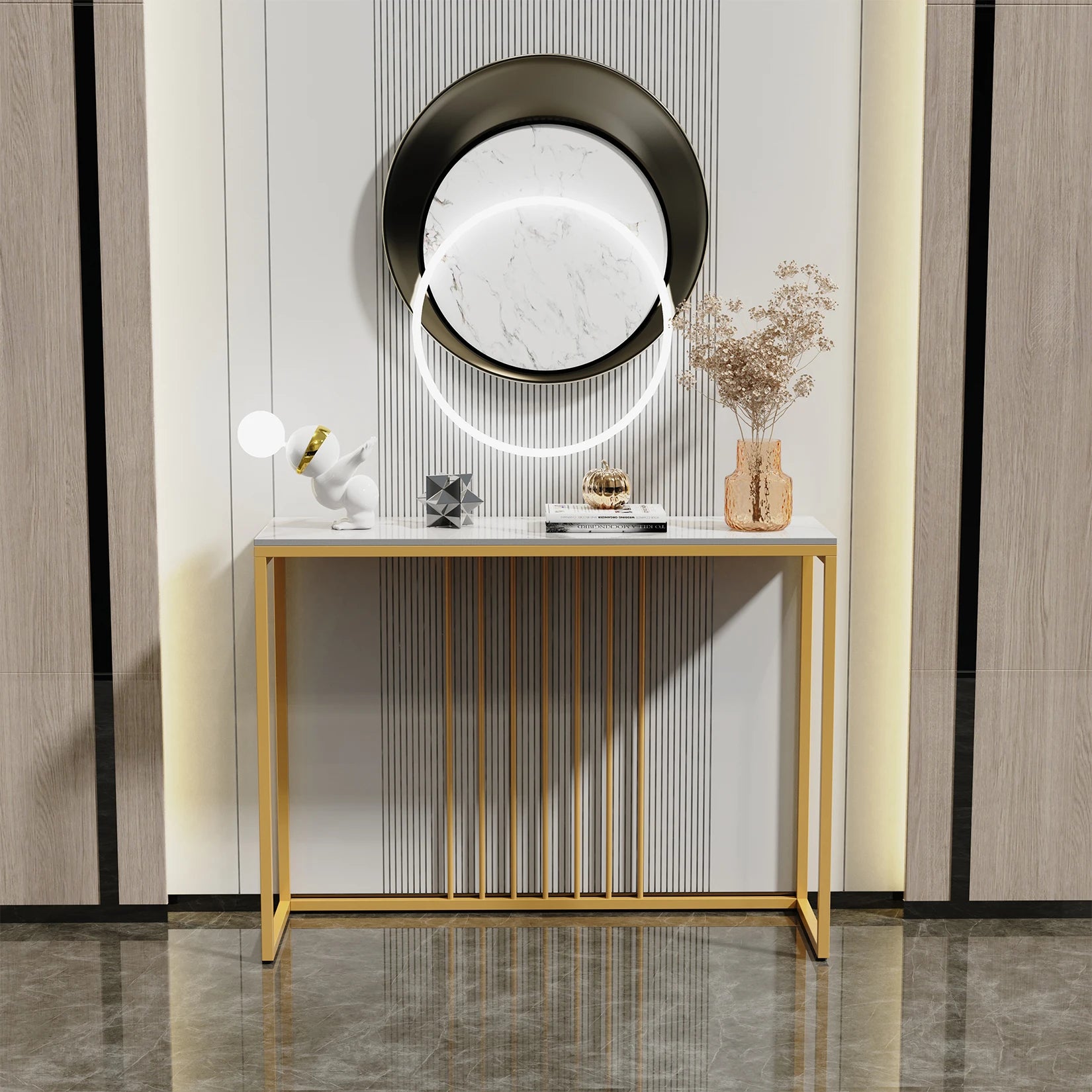 Mesa Moderna em Mármore com Estrutura Dourada - MONI