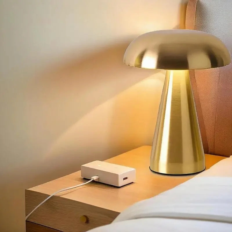 Candeeiro de Mesa LED Cogumelo – Recarregável, 3 Cores de Luz, Regulável por Toque