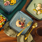 Conjunto de Loiça Vancasso Stern 16 Peças – Design Quadrado em Cerâmica com Vidrado em Tons Verde e Azul