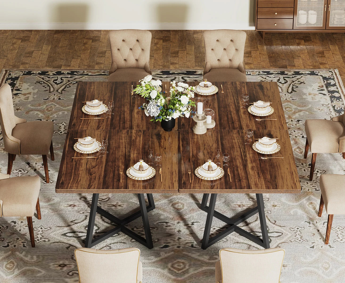 Mesa de Jantar Quadrada BRON – Estilo Industrial e Madeira Vintage