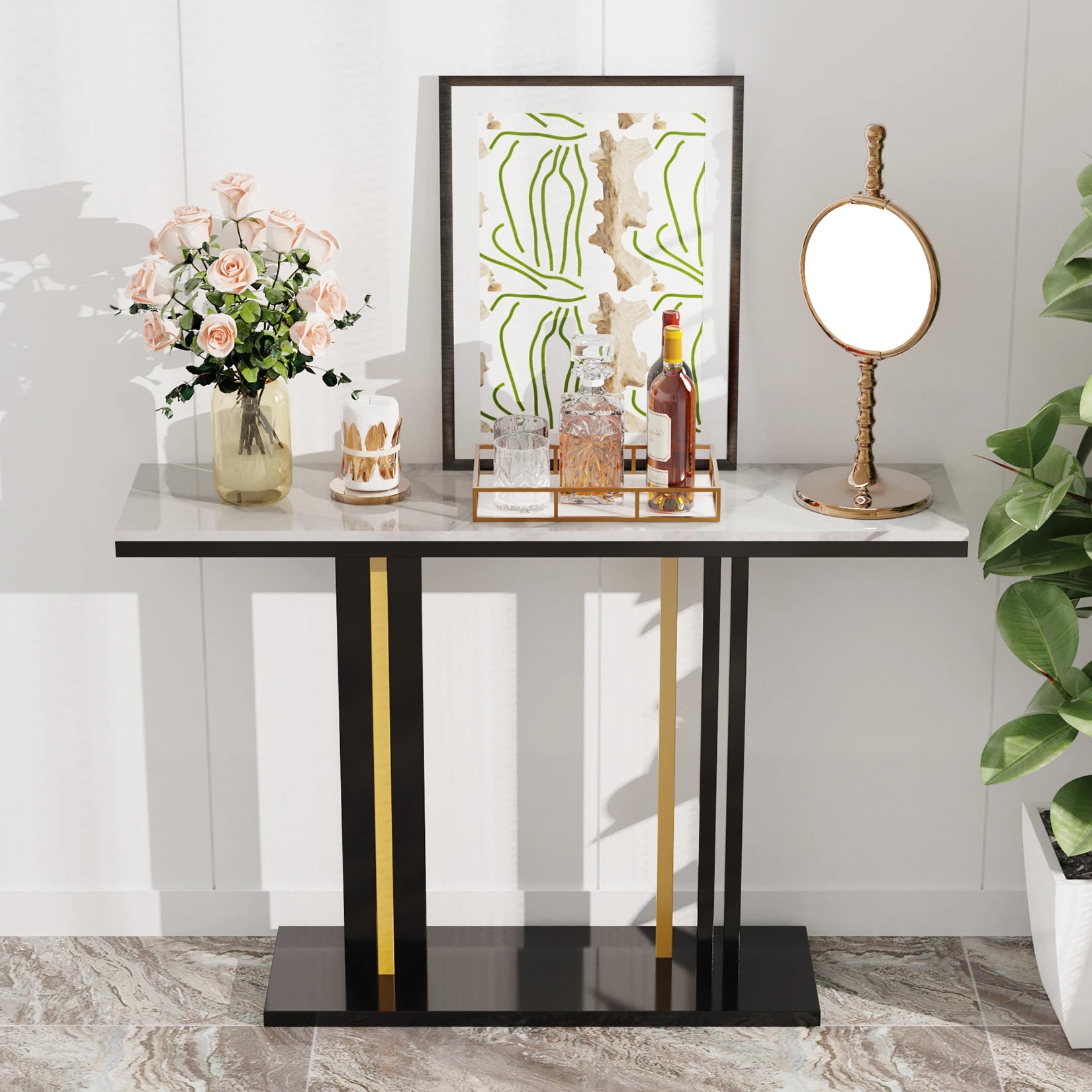 Consola Moderna Minimalista – Metal e Mármore