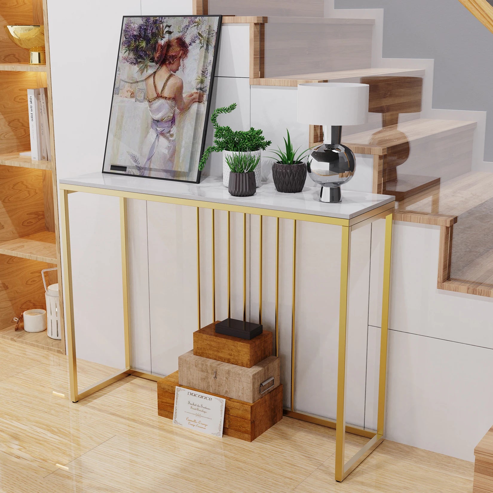 Mesa Moderna em Mármore com Estrutura Dourada - MONI