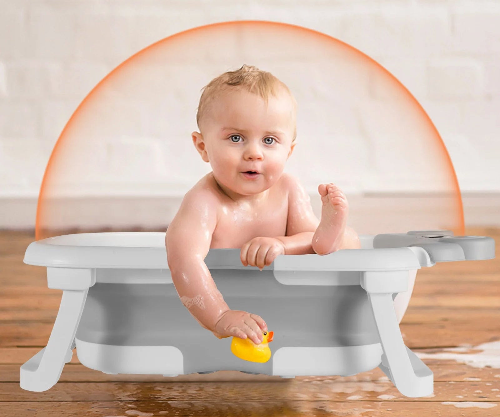 Banheira Dobrável de Bebé com Sensor de Temperatura, Almofada Antiderrapante e Design de Ursinho (0-36 Meses)