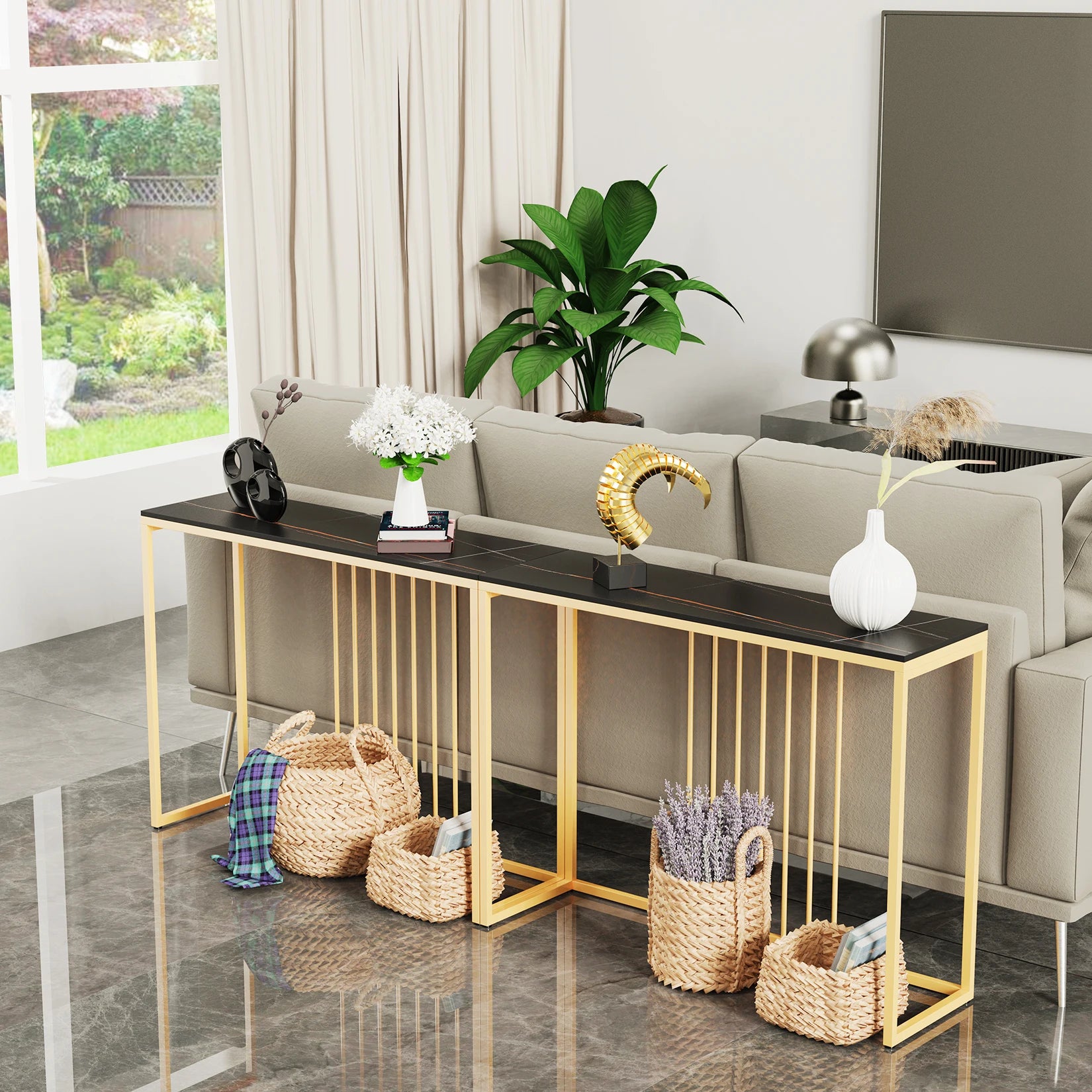 Mesa Moderna em Mármore com Estrutura Dourada - MONI