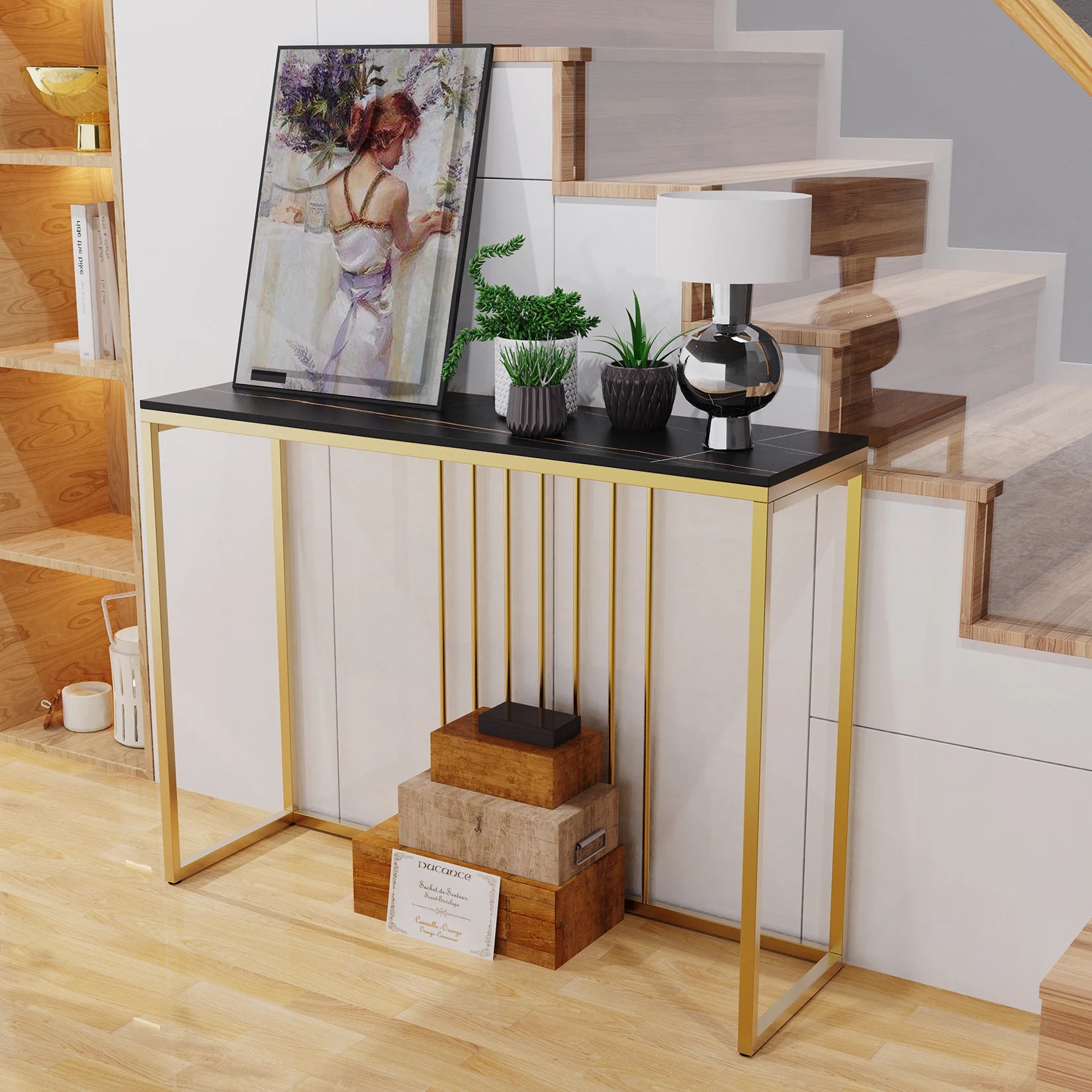 Mesa Moderna em Mármore com Estrutura Dourada - MONI