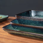 Conjunto de Loiça Vancasso Stern 16 Peças – Design Quadrado em Cerâmica com Vidrado em Tons Verde e Azul