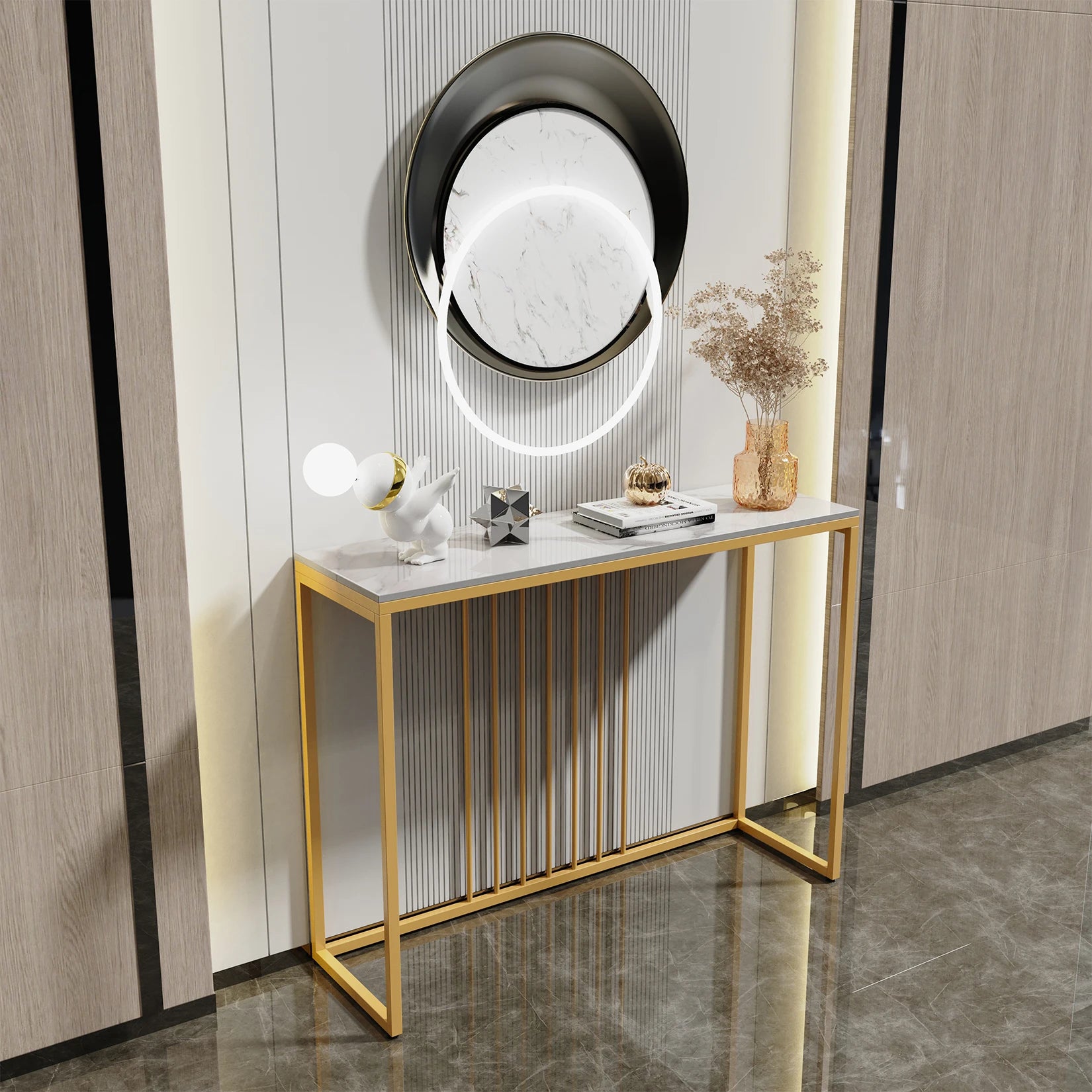Mesa Moderna em Mármore com Estrutura Dourada - MONI
