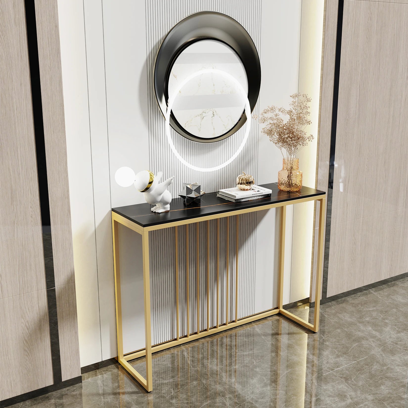 Mesa Moderna em Mármore com Estrutura Dourada - MONI