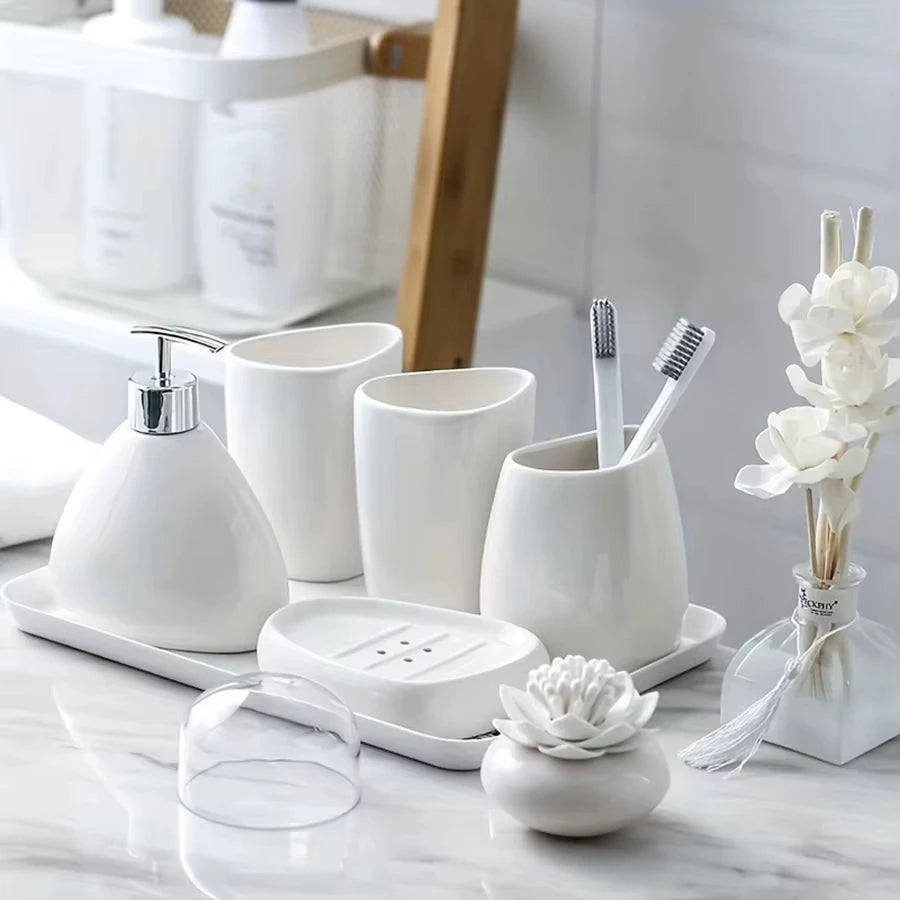 Conjunto de Acessórios de Casa de Banho em Cerâmica – Elegância e Organização