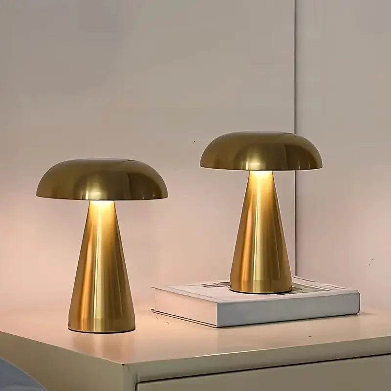 Candeeiro de Mesa LED Cogumelo – Recarregável, 3 Cores de Luz, Regulável por Toque