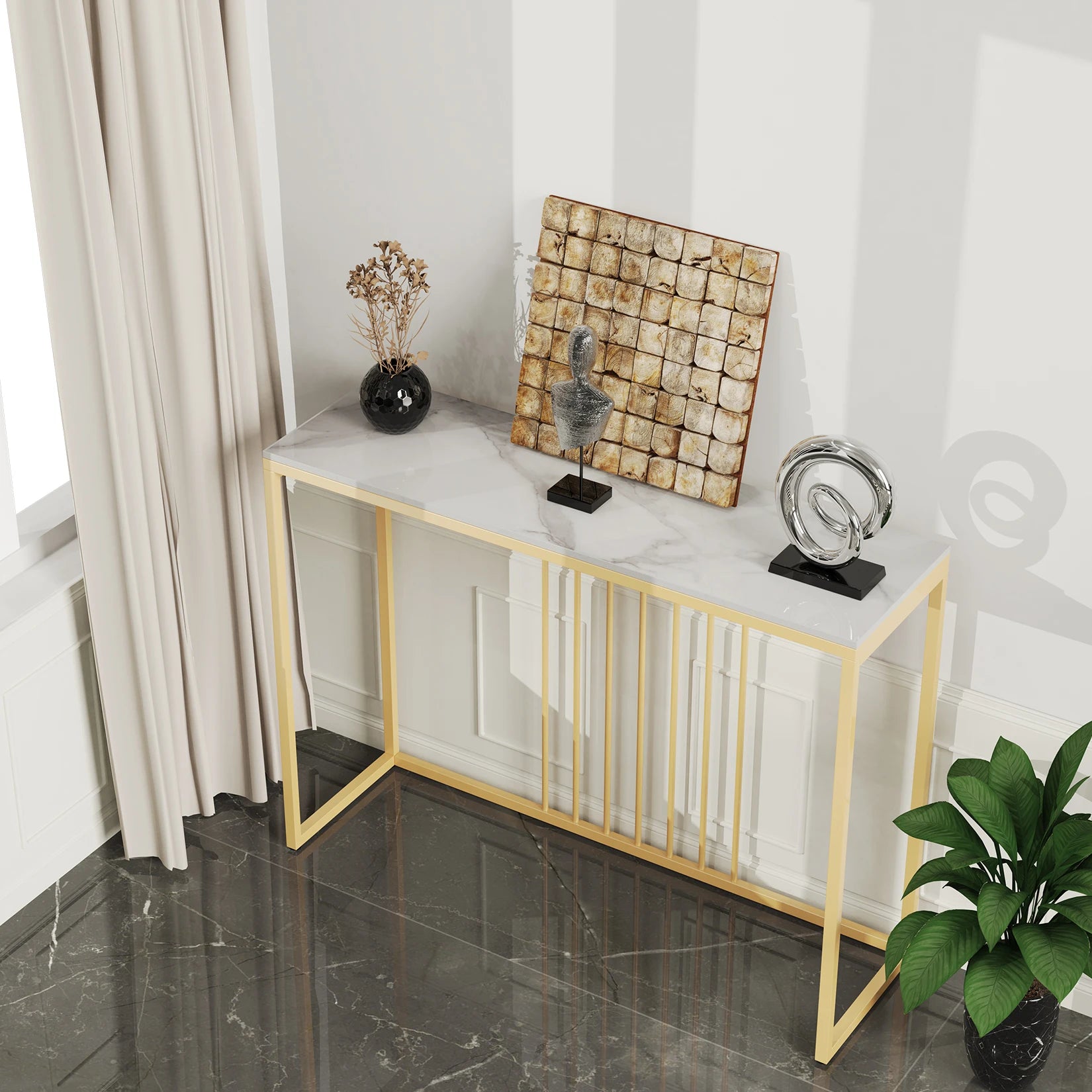 Mesa Moderna em Mármore com Estrutura Dourada - MONI