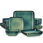 Conjunto de Loiça Vancasso Stern 16 Peças – Design Quadrado em Cerâmica com Vidrado em Tons Verde e Azul