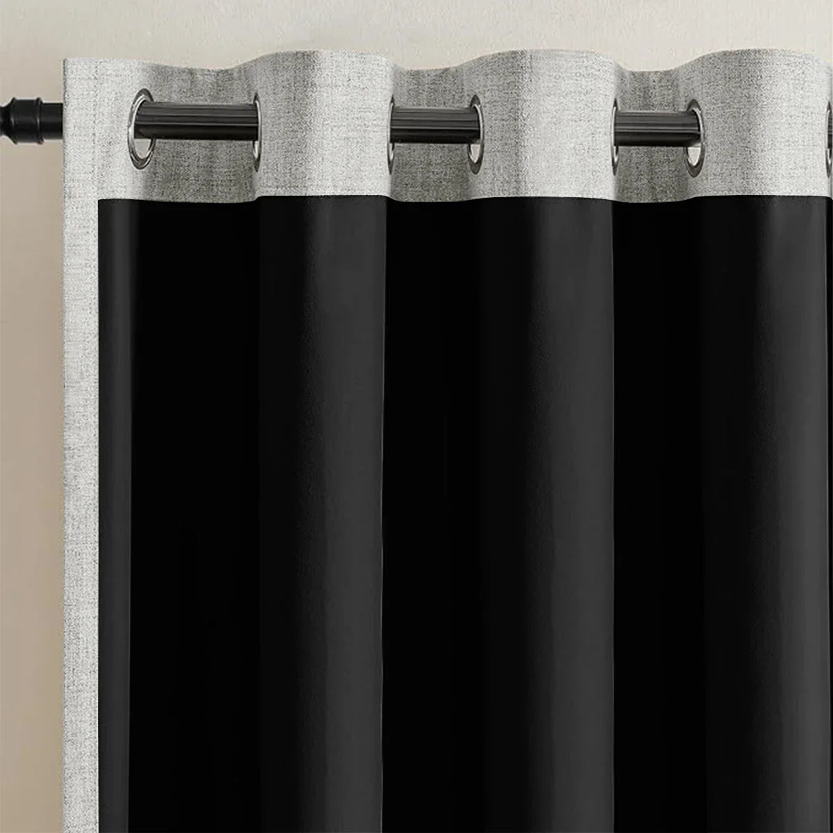 Blackout curtain in plain fabric with linen effect